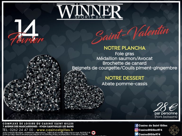 FORMULE SPÉCIALE SAINT-VALENTIN 28 € AU WINNER SPORT BAR